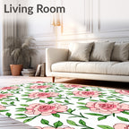 Pink Rose Floral Whimsical Pattern Rug