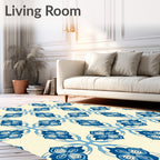 Classic Blue Floral Lattice Pattern Rug