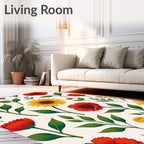 Vibrant Floral Sunflower Poppy Pattern Rug