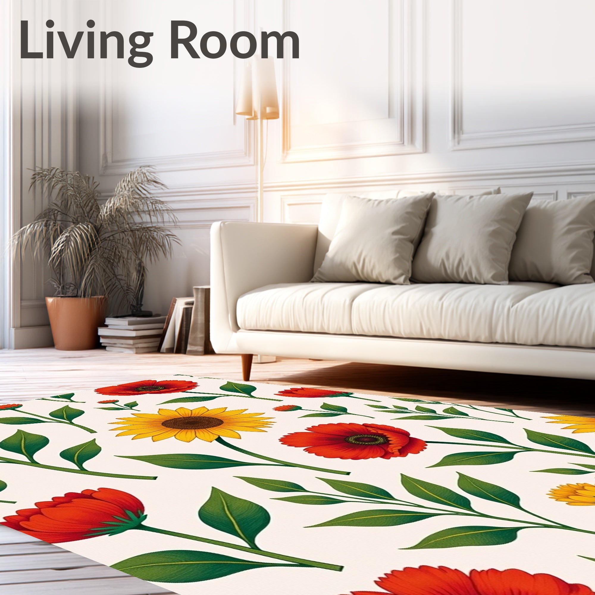 Vibrant Floral Sunflower Poppy Pattern Rug