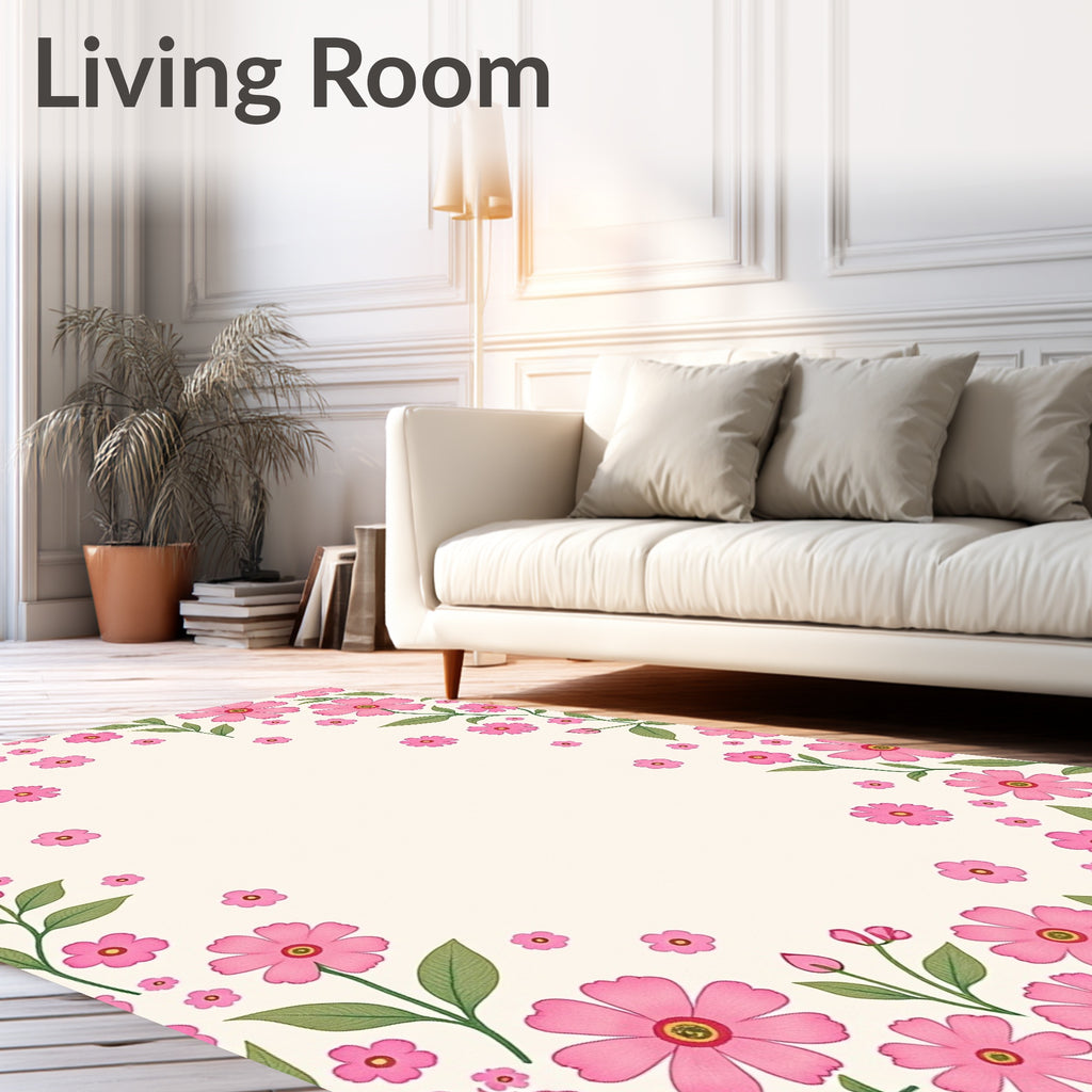 Spring Floral Pink Blossom Pattern Rug