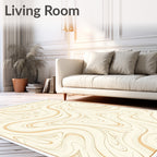 Cream and Gold Swirl Abstraction Rug