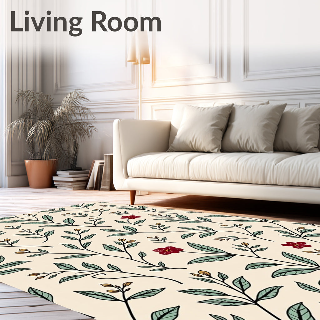 Elegant Floral Branch Botanical Pattern Rug