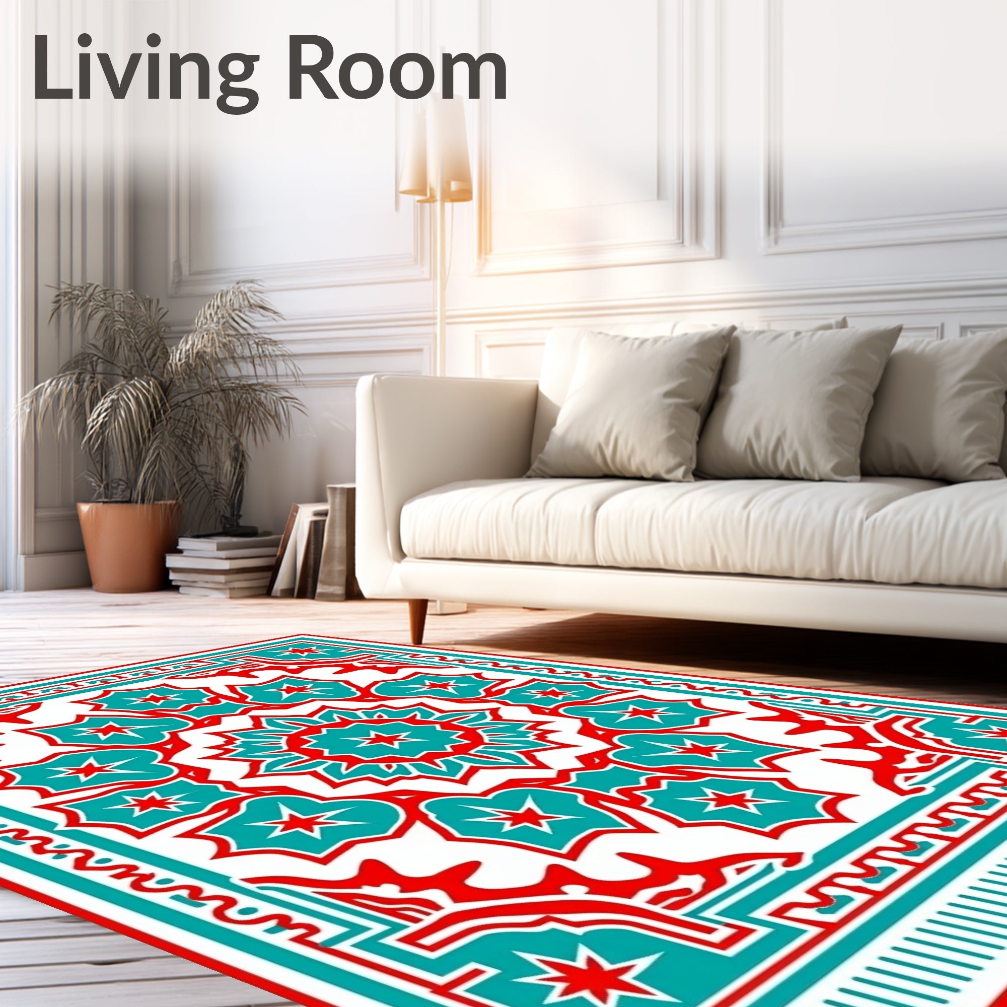 Ornate Teal Red Floral Medallion Rug