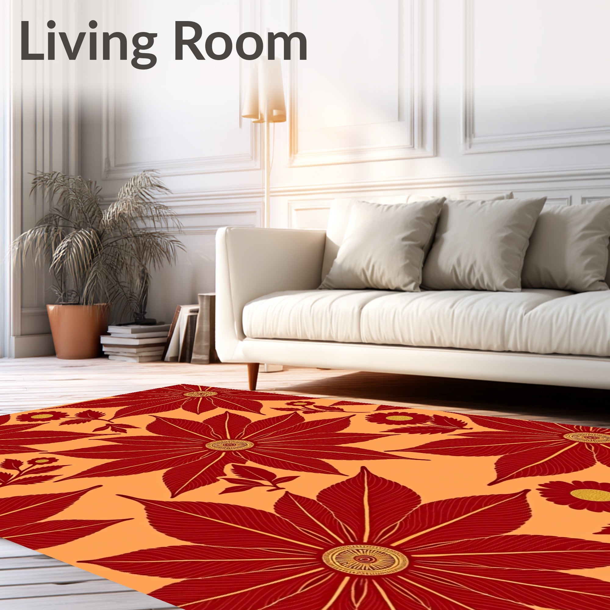 Rich Red Floral Pattern Rug