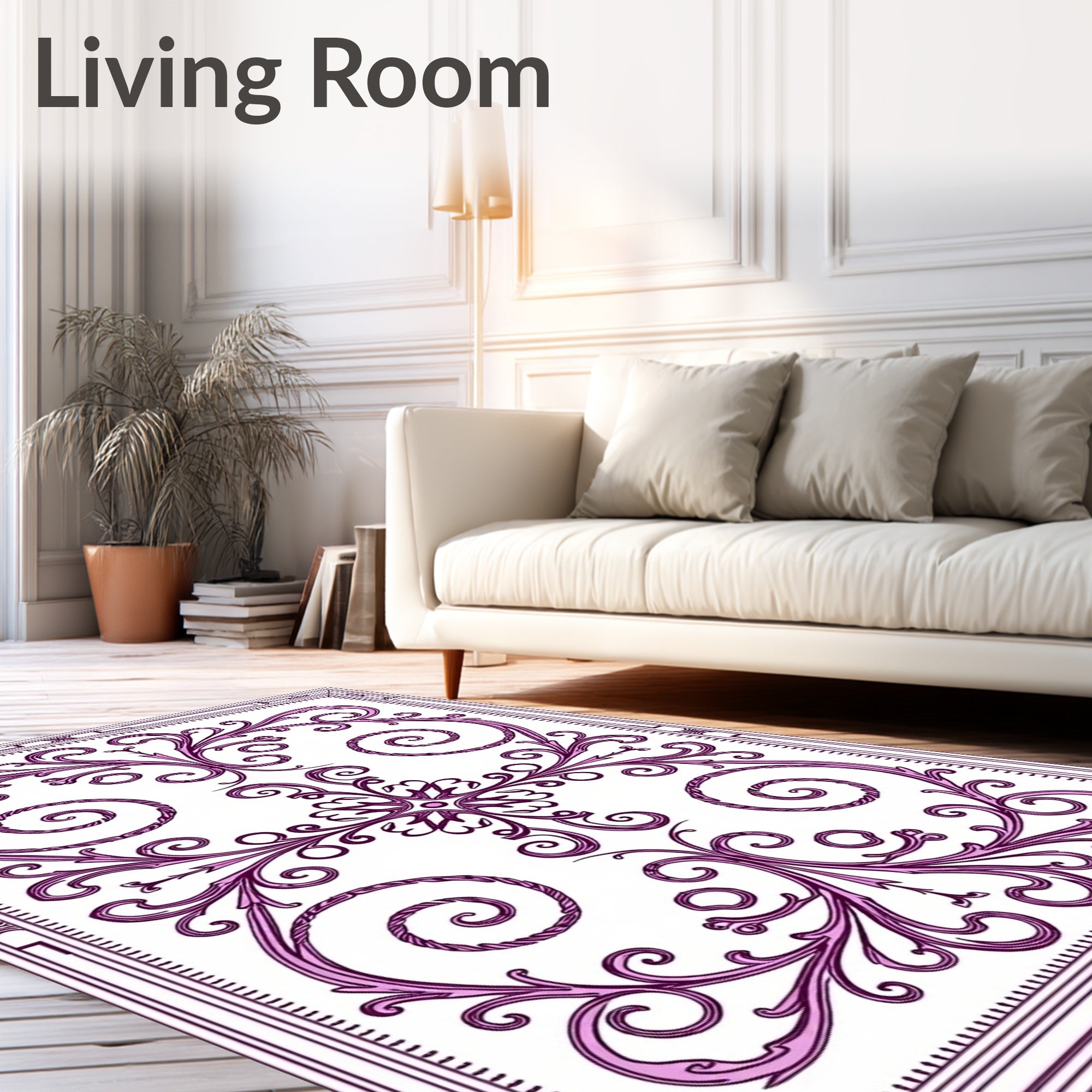 Elegant Violet Swirl Floral Pattern Rug