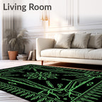 Neon Green Ornamental Floral Border Rug