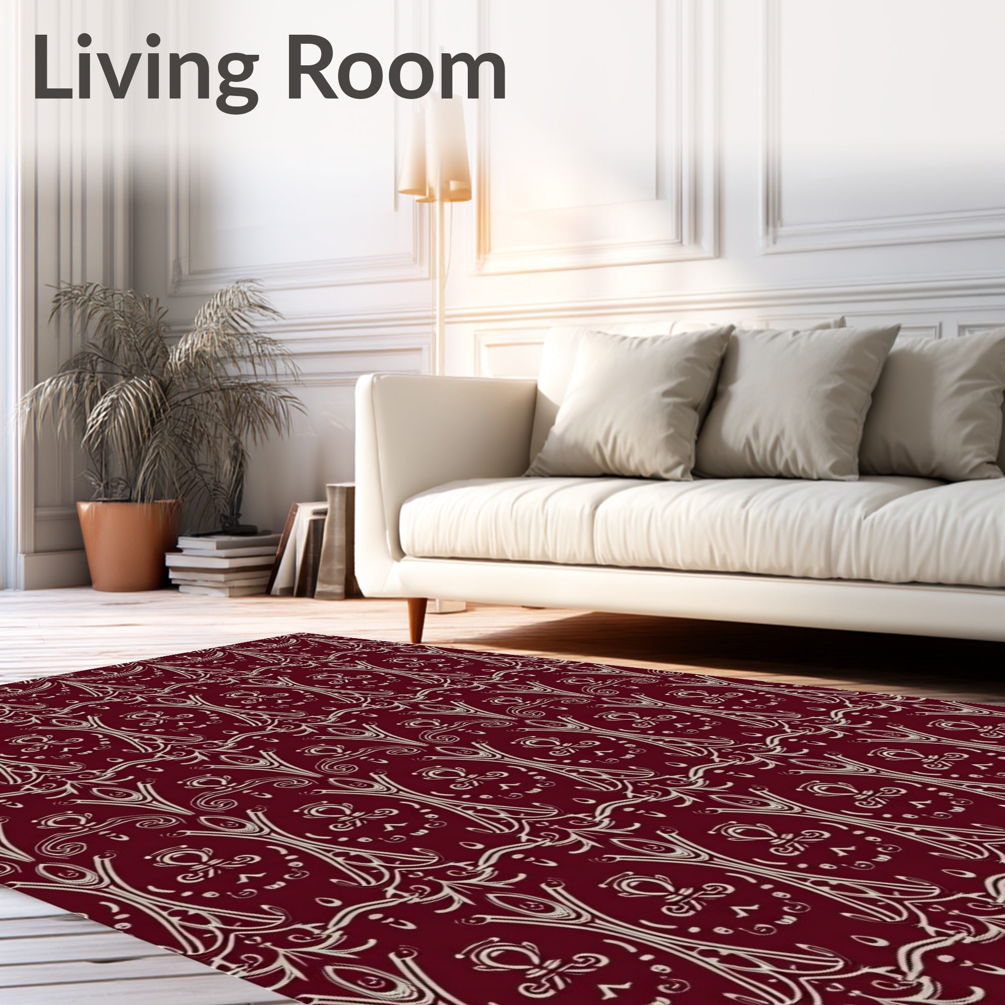 Elaborate Damask Beige Maroon Pattern Rug