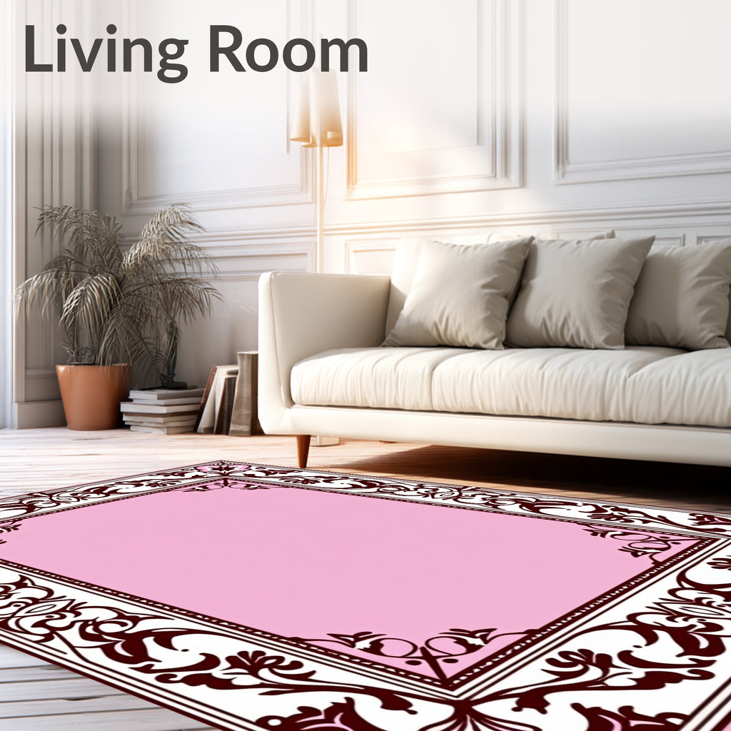 Pink Vintage Floral Scroll Pattern Rug