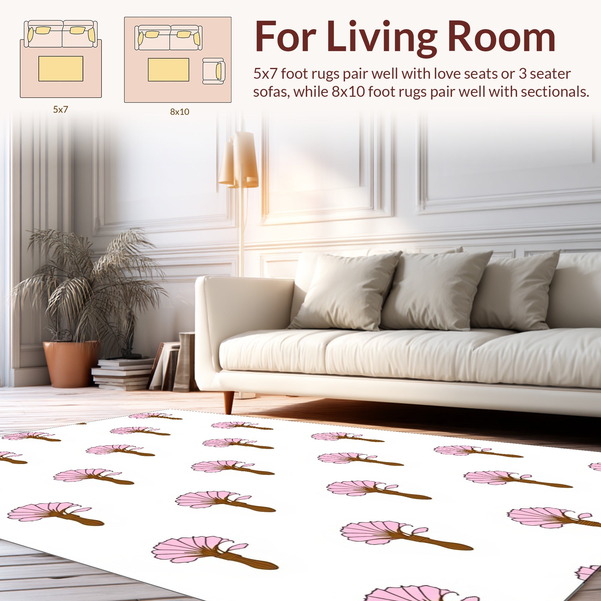 Pink Fan Flower Patterned Textile Rug