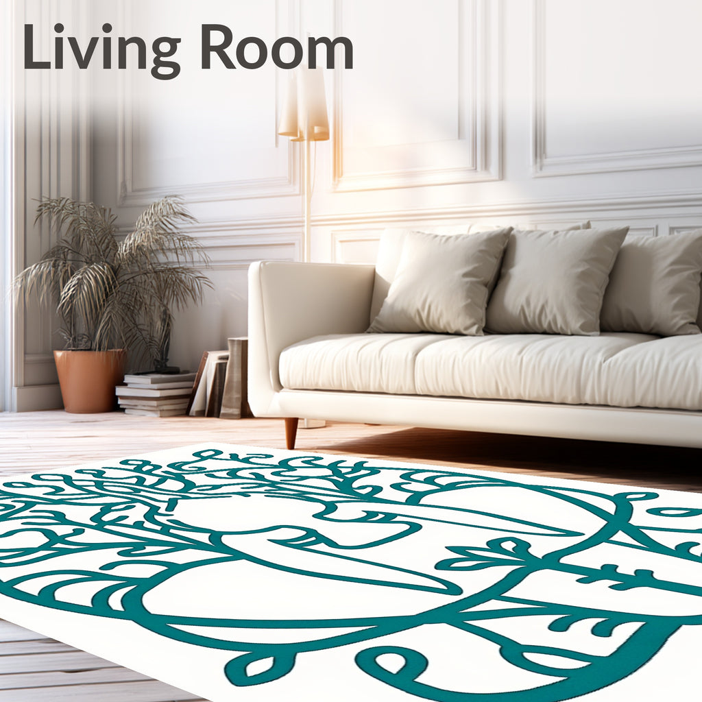 Teal Elegant Nature Inspired Design Rug