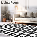 Classic Black White Plaid Design Rug