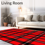 Bold Red Black White Plaid Pattern Rug