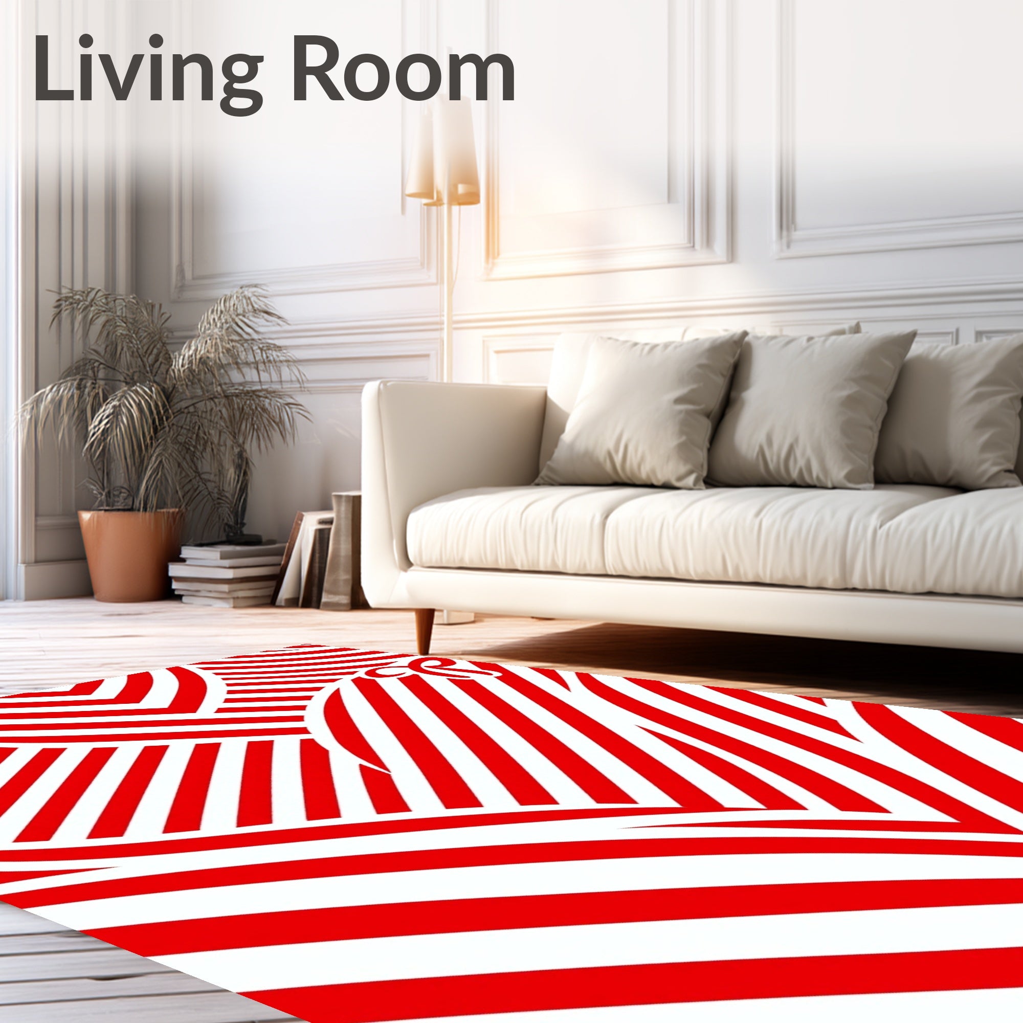 Red White Bold Stripe Pattern Rug