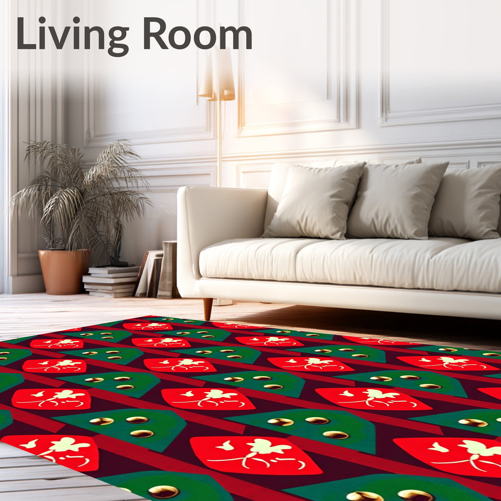 Festive Red Green Diamond Pattern Rug