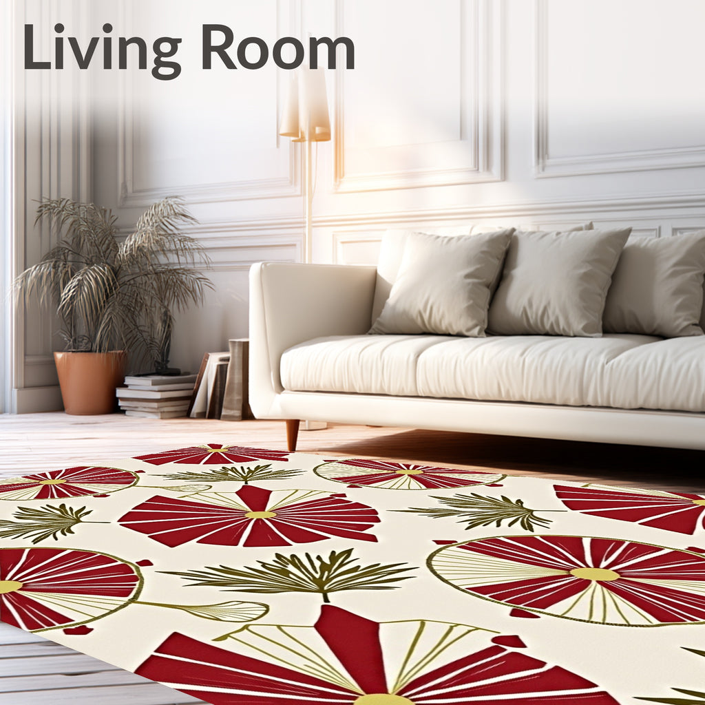 Red Petal Sunburst Leaf Design Rug