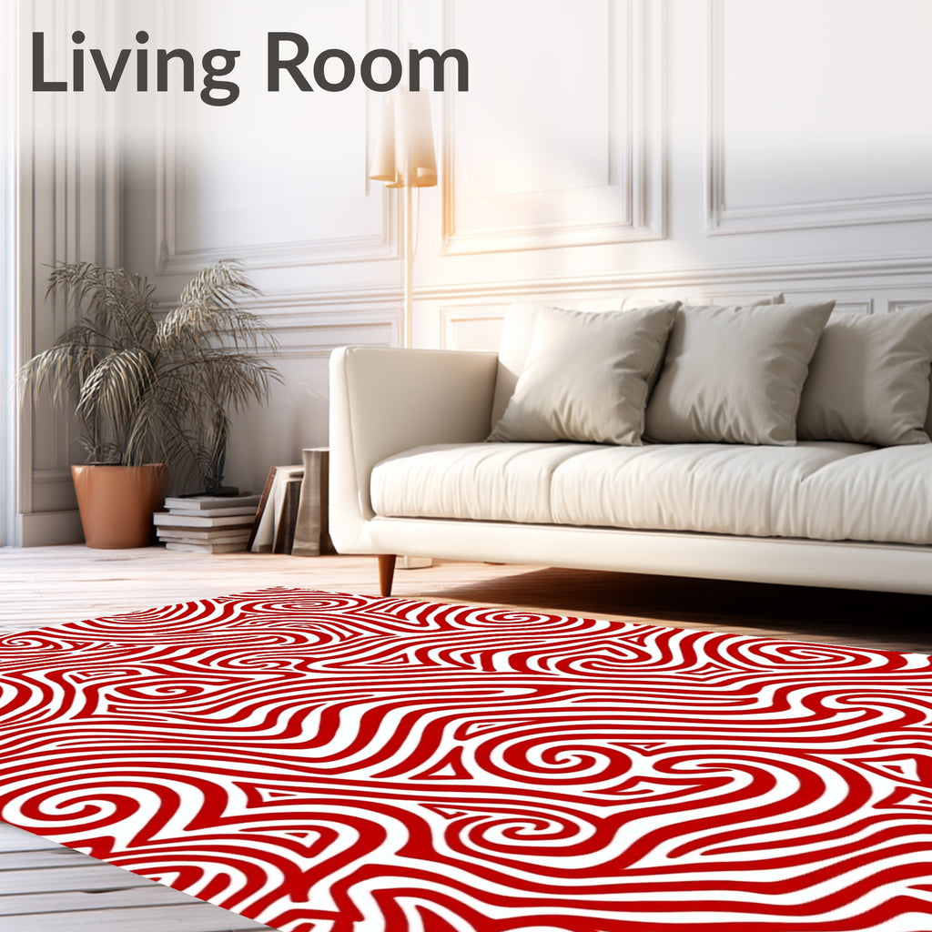 Bold Red White Swirl Pattern Rug