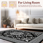 Intricate Floral Medallion Black White Rug