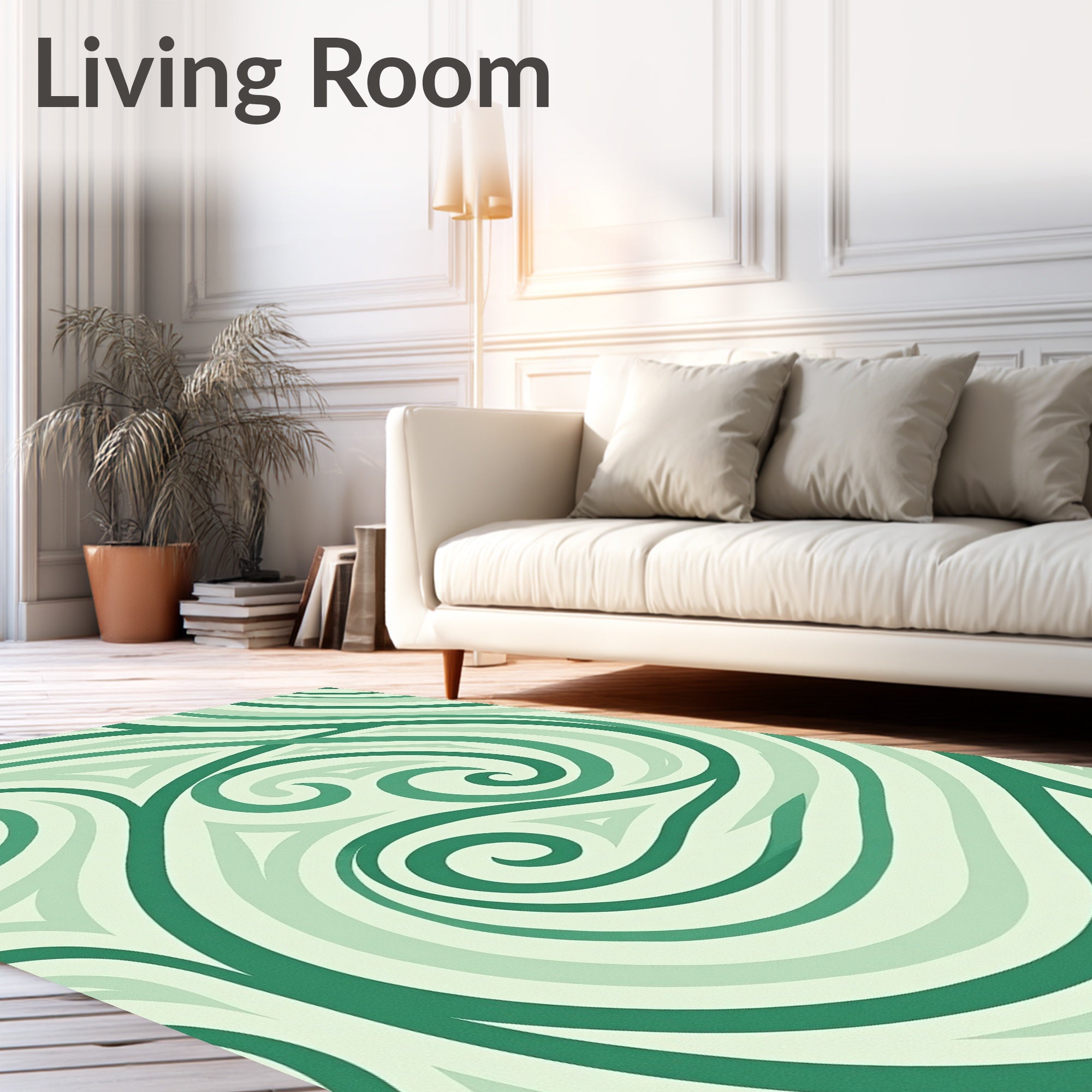 Curving Lines Green Abstract Pattern Rug