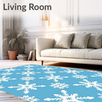White Snowflake Repeat Blue Background Rug