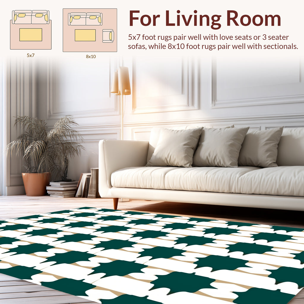 Geometric Pattern With Tan Green Rug