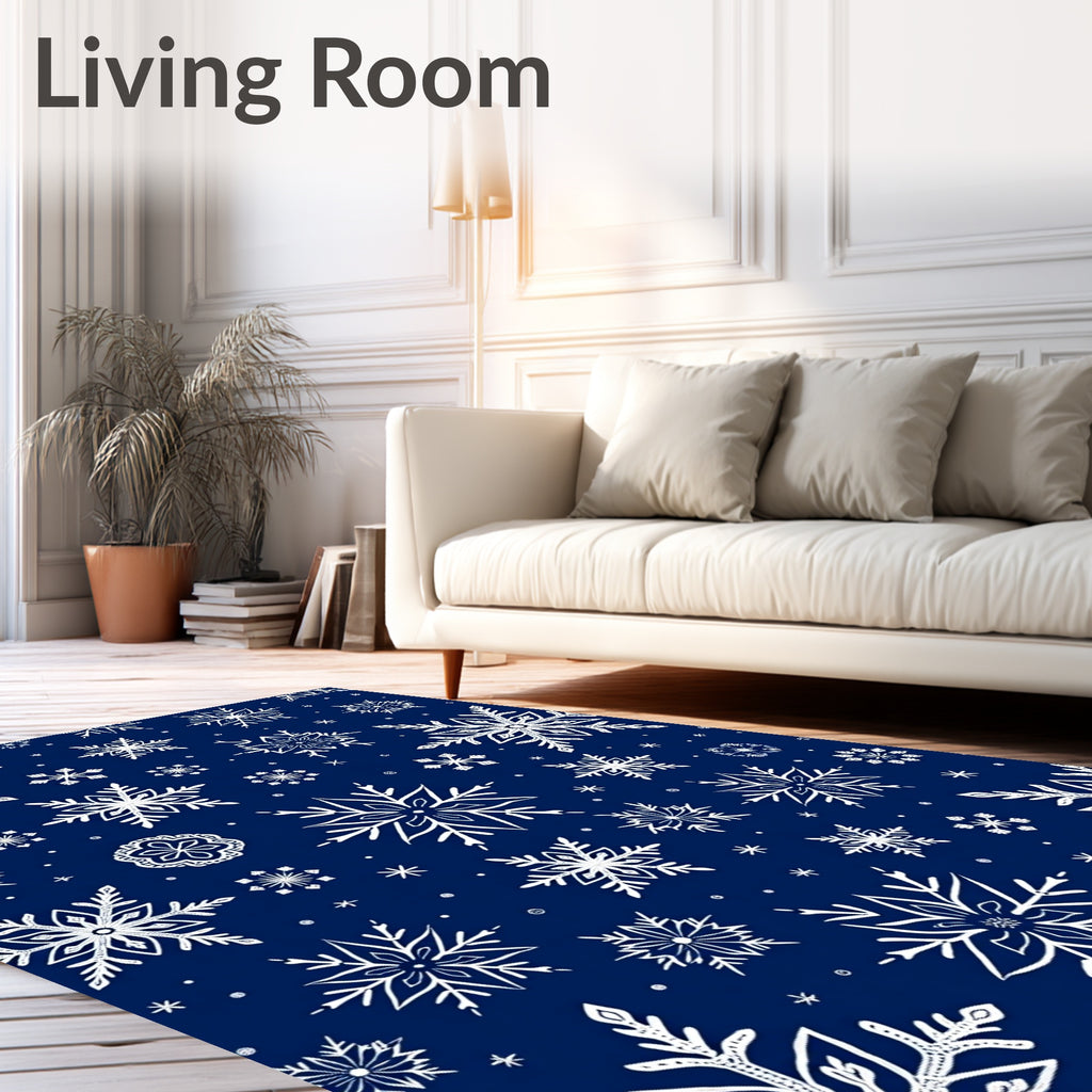 White Snowflakes On Dark Blue Design Rug