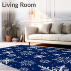 White Snowflakes On Dark Blue Design Rug