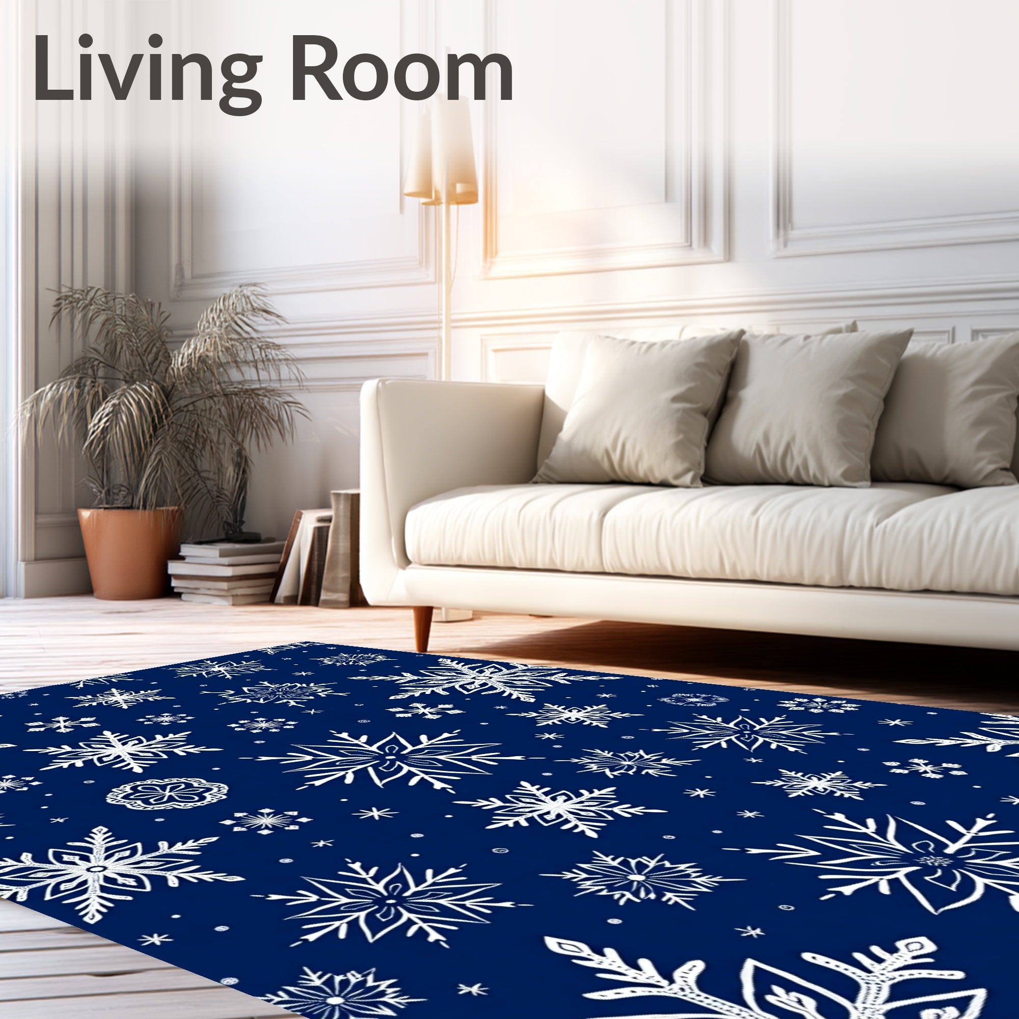 White Snowflakes On Dark Blue Design Rug