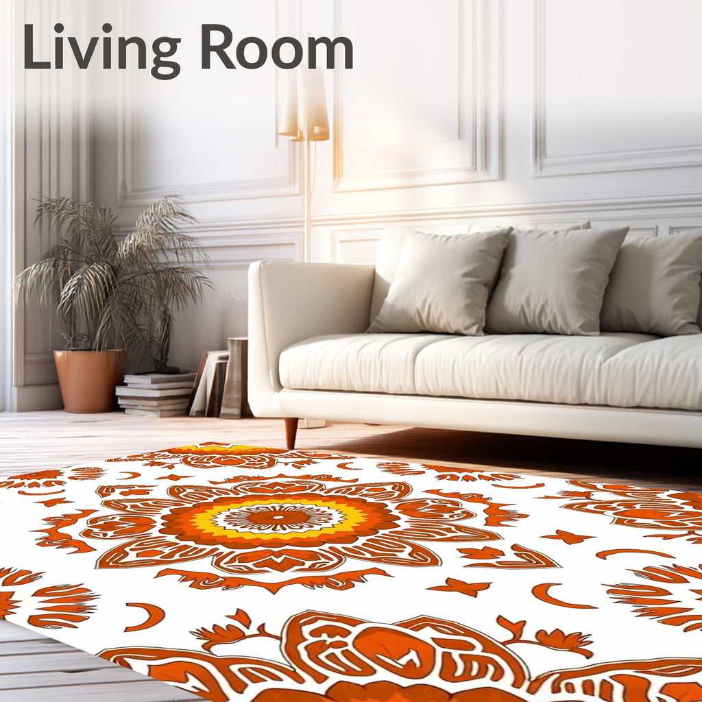 Orange Golden Radiant Mandala Design Rug