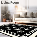 Abstract Floral Pattern Black White Rug