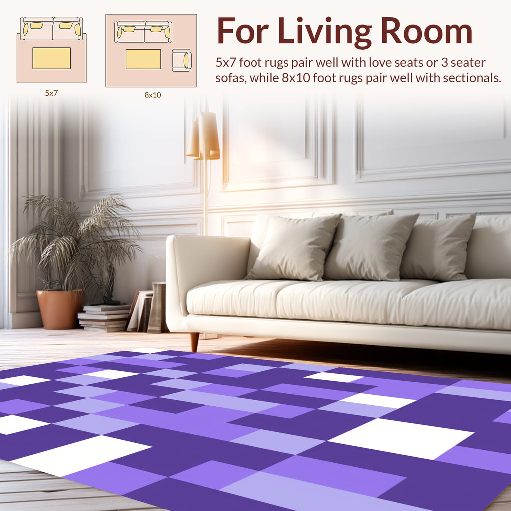 Modern Abstract Purple Squares Pattern Rug