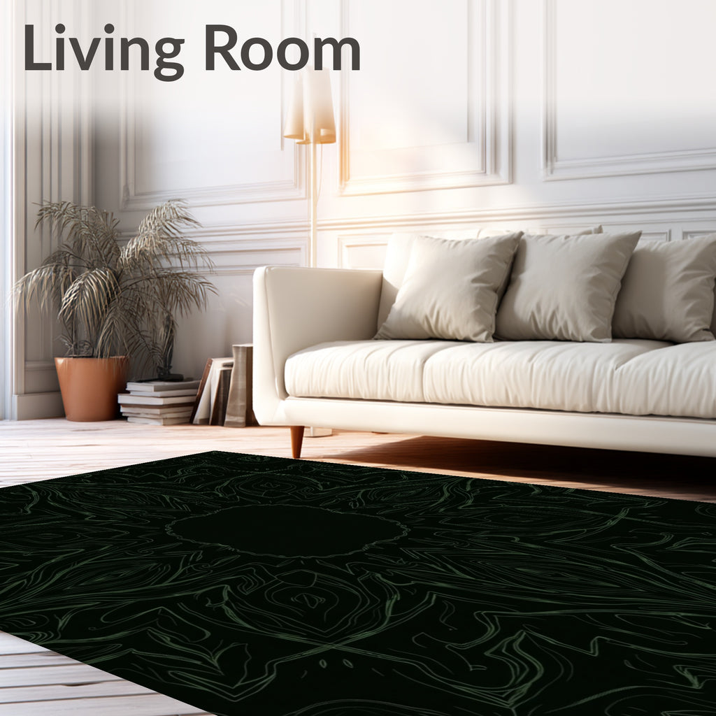 Dark Green Abstract Floral Motif Rug