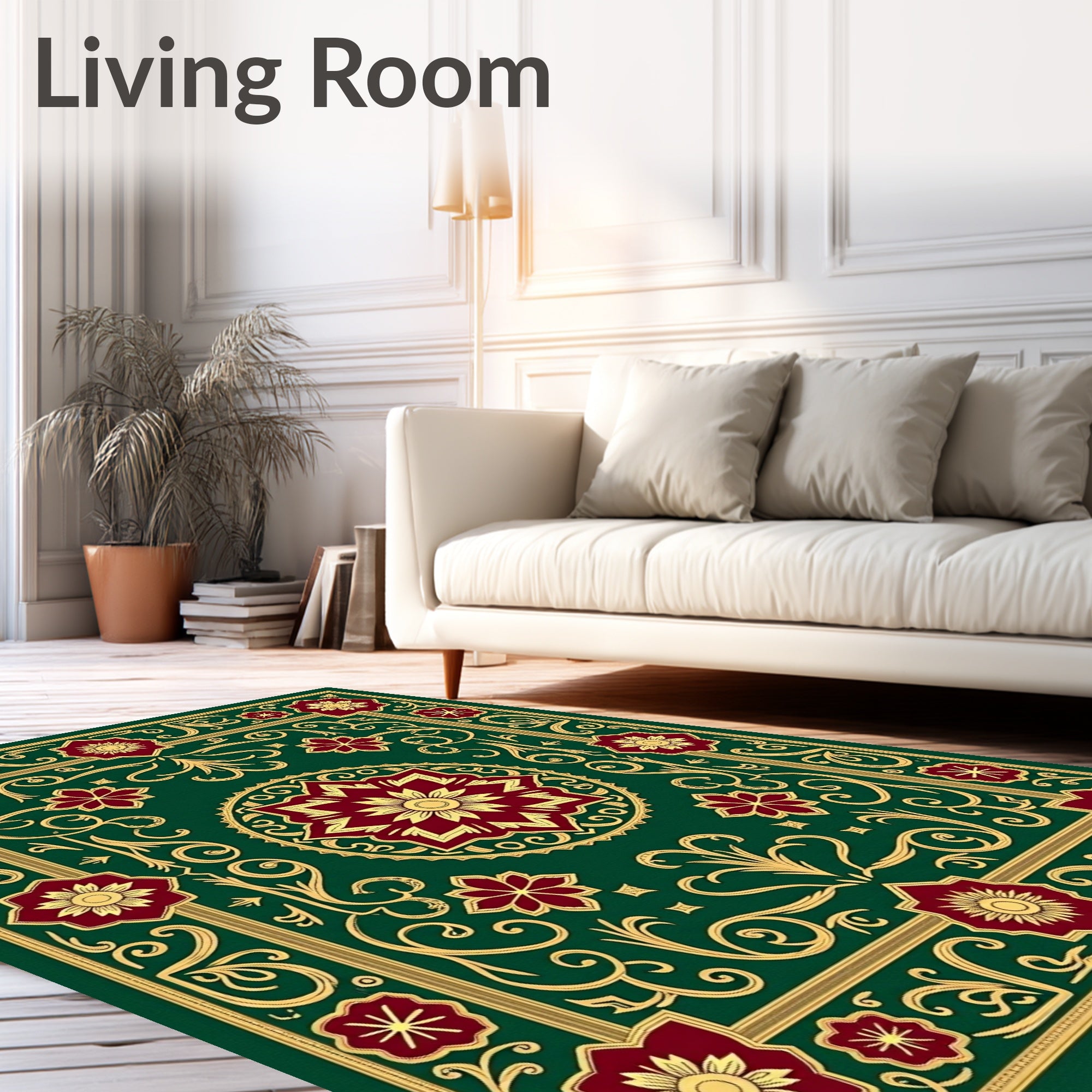 Ornate Floral Patterned Golden Rug