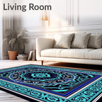 Intricate Teal Blue Geometric Mandala Rug