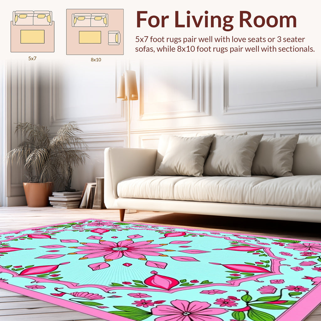 Pink Floral Medallion Mint Backdrop Rug