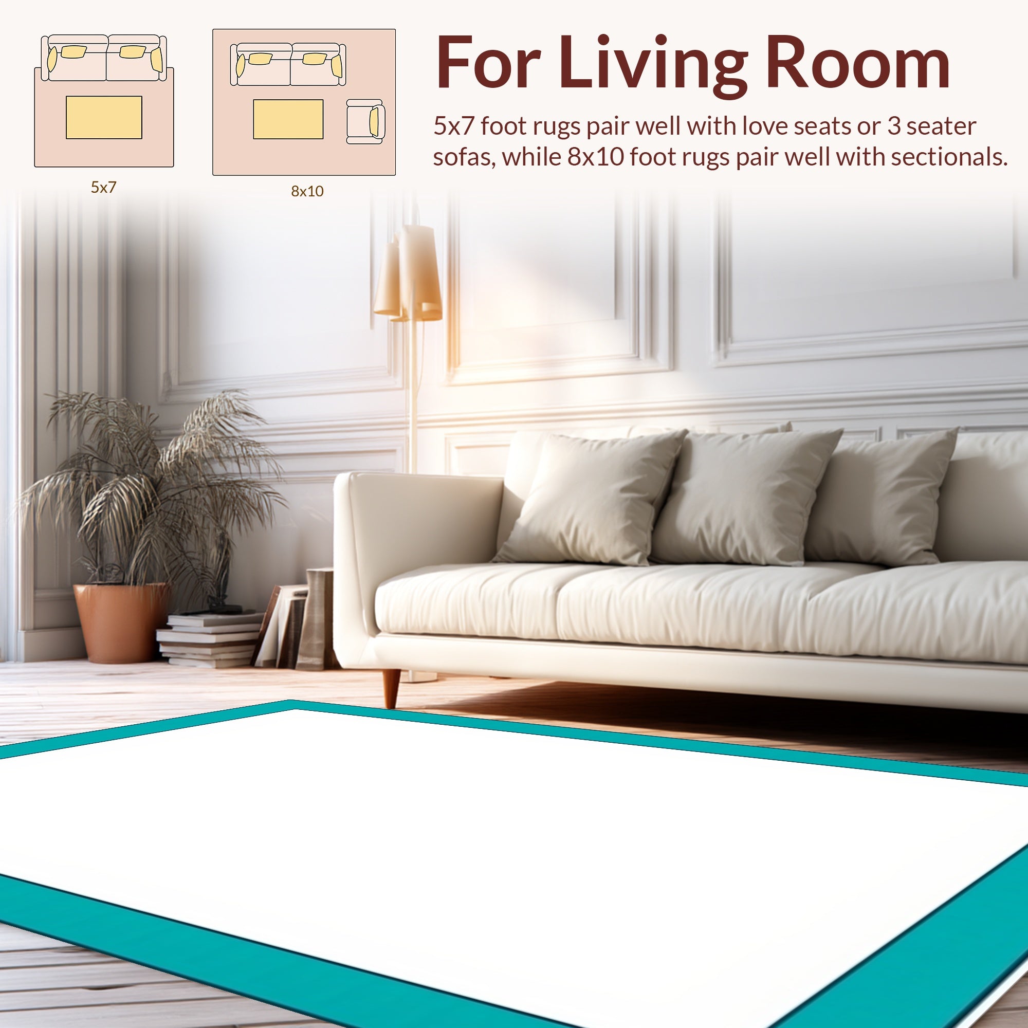 Teal Rectangular Border Design Rug