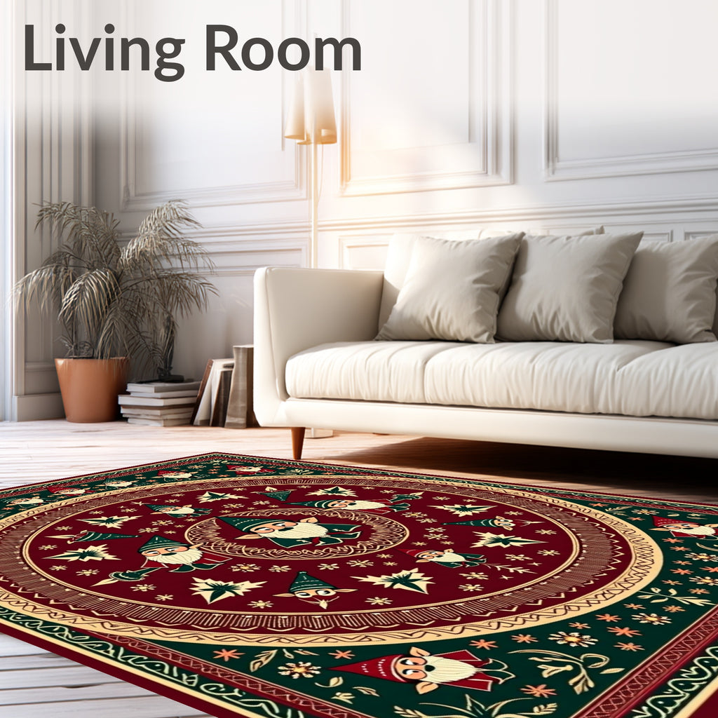 Whimsical Gnome Mandala Folk Art Rug