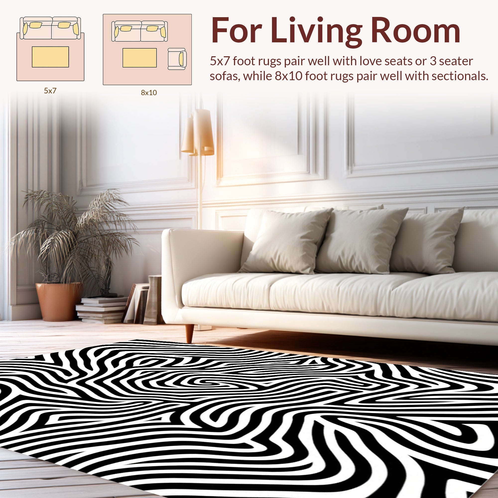 Bold Black White Wavy Pattern Rug