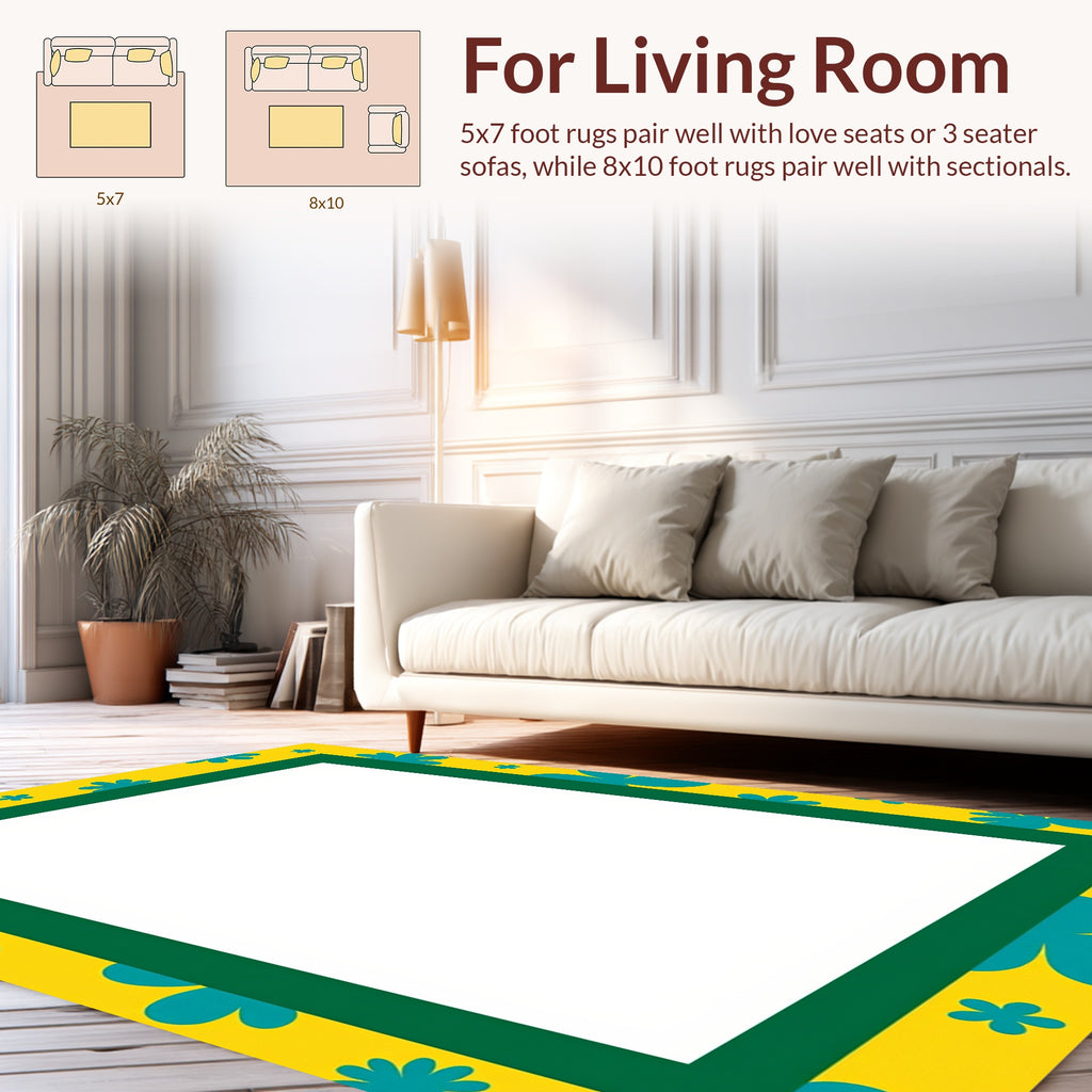 Yellow Teal Groovy Flower Pattern Rug