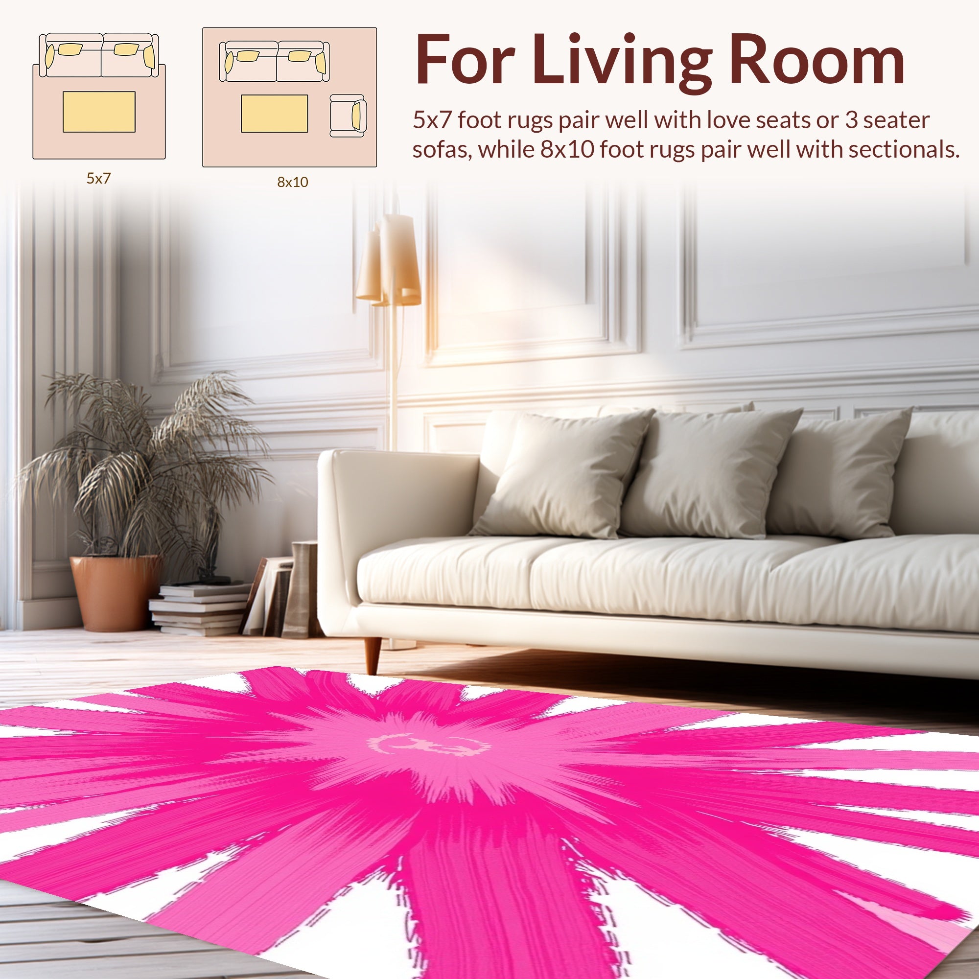 Vibrant Pink Burst Radial Design Rug
