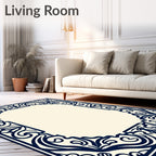 Classic Ornate Navy Scrollwork Border Rug