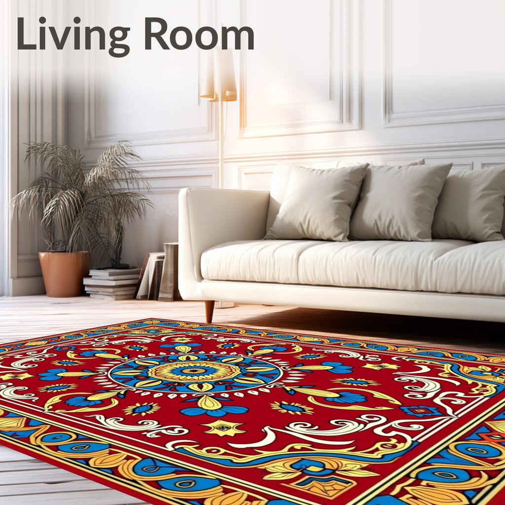 Vibrant Red Floral Medallion Pattern Rug