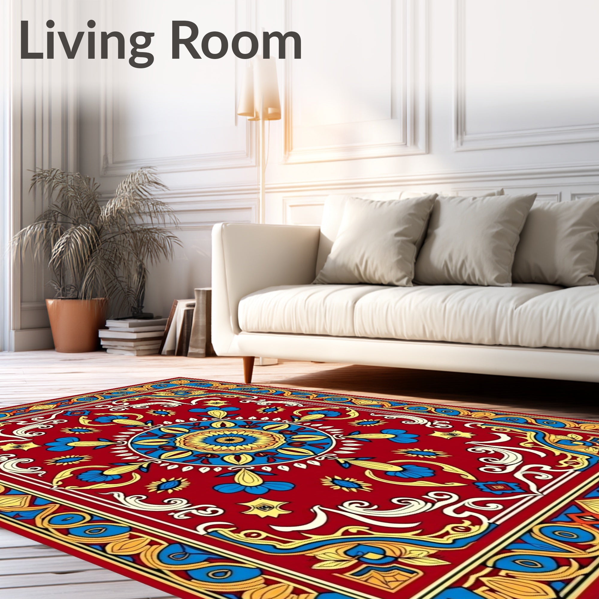 Vibrant Red Floral Medallion Pattern Rug