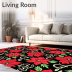 Bold Red Floral Pattern Rug
