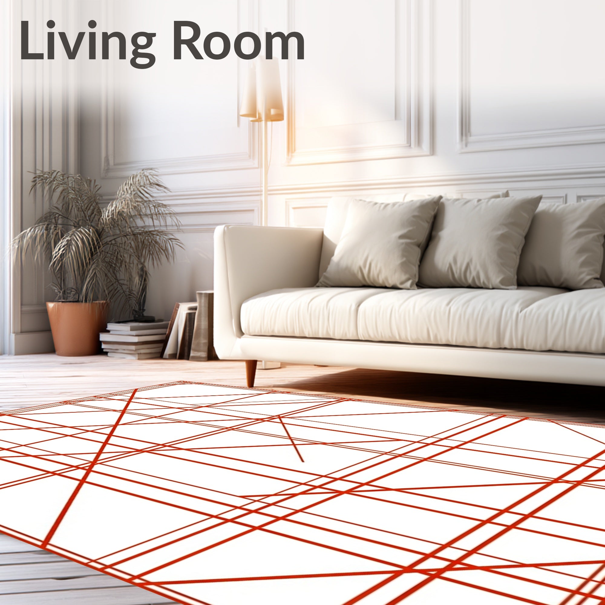 Red Geometric Line Art Pattern Rug