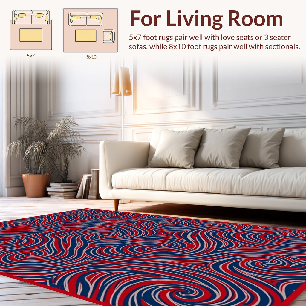 Red Blue Swirling Abstract Pattern Rug