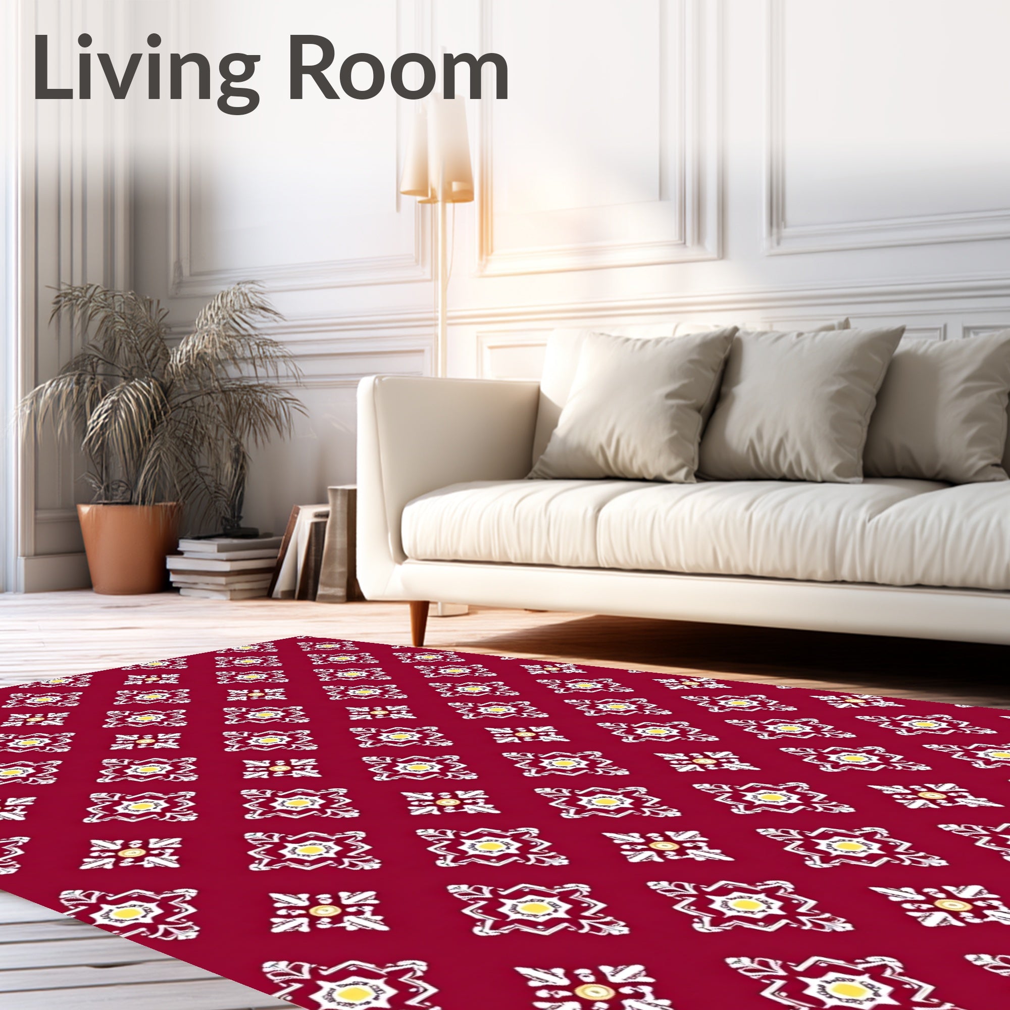 Classic Red Floral Geometric Pattern Rug