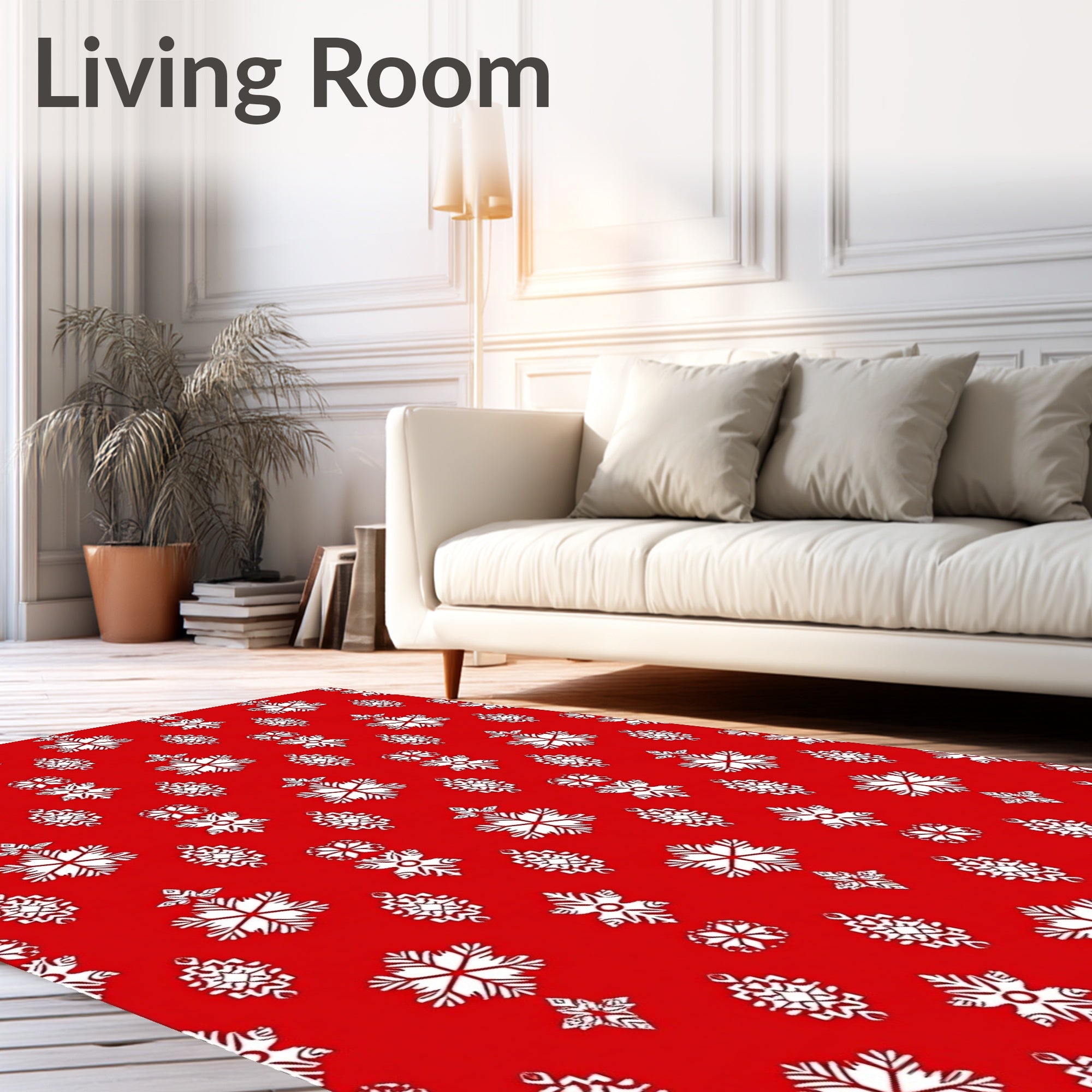 Festive Red White Snowflake Pattern Rug