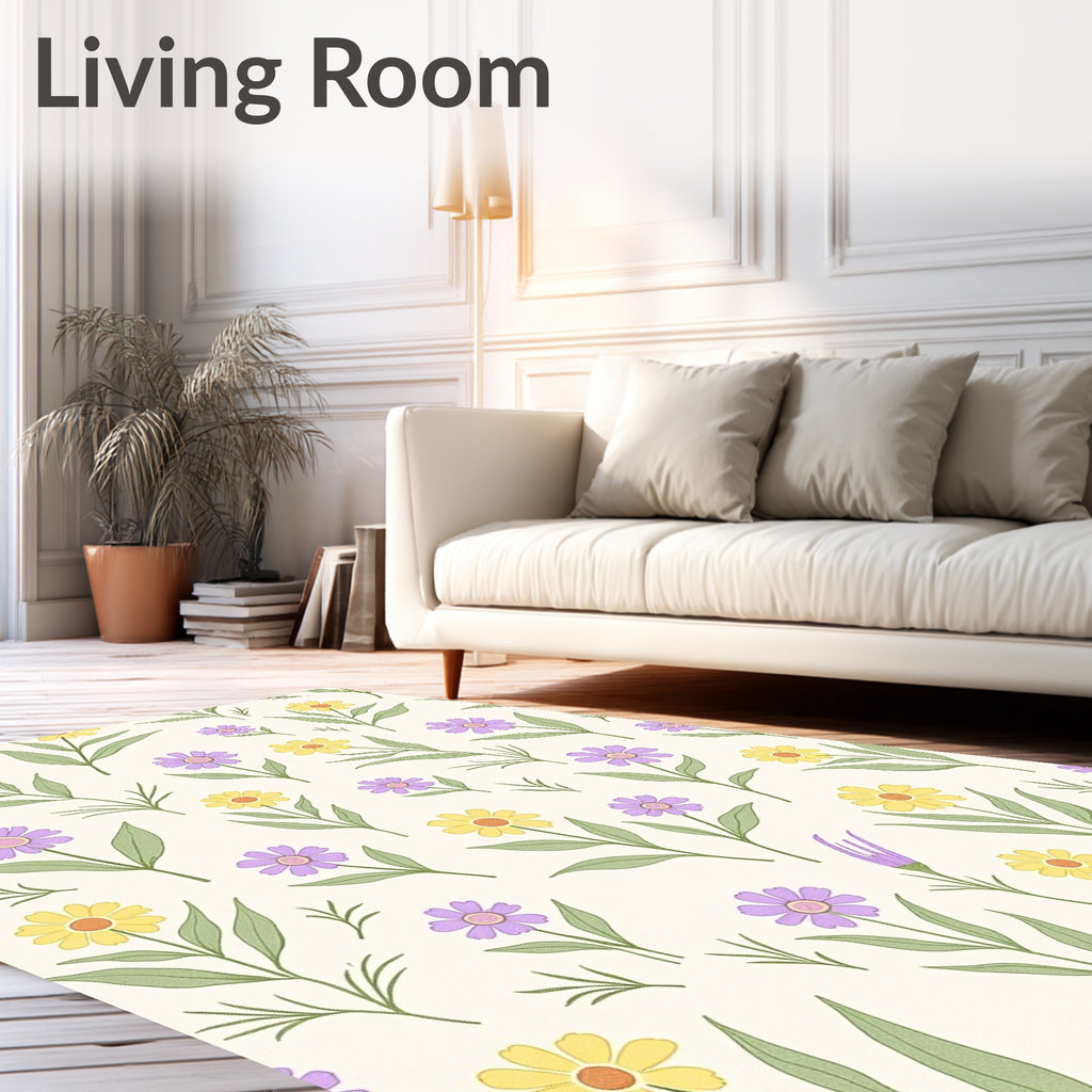 Whimsical Meadow Flower Garden Pattern Rug