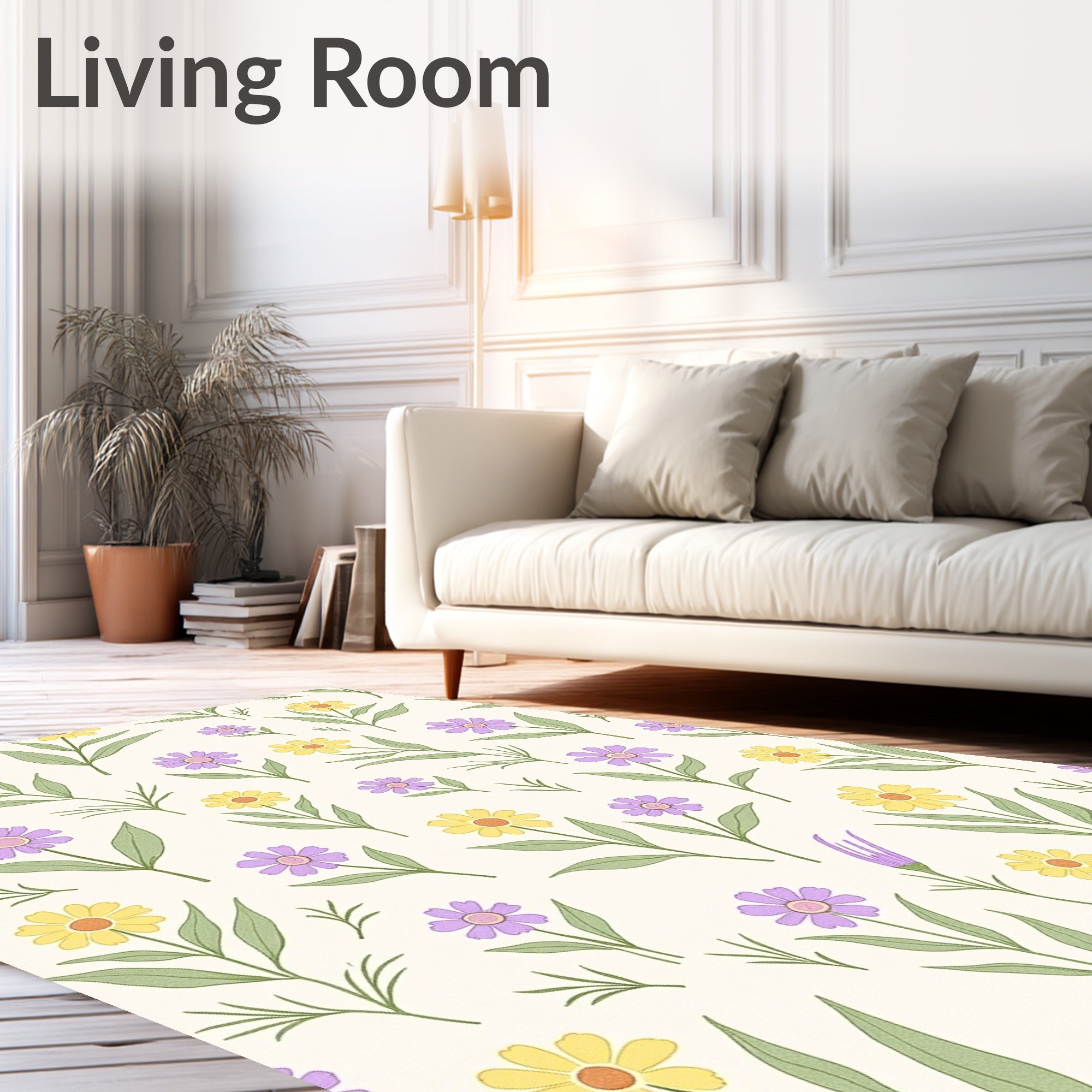Whimsical Meadow Flower Garden Pattern Rug